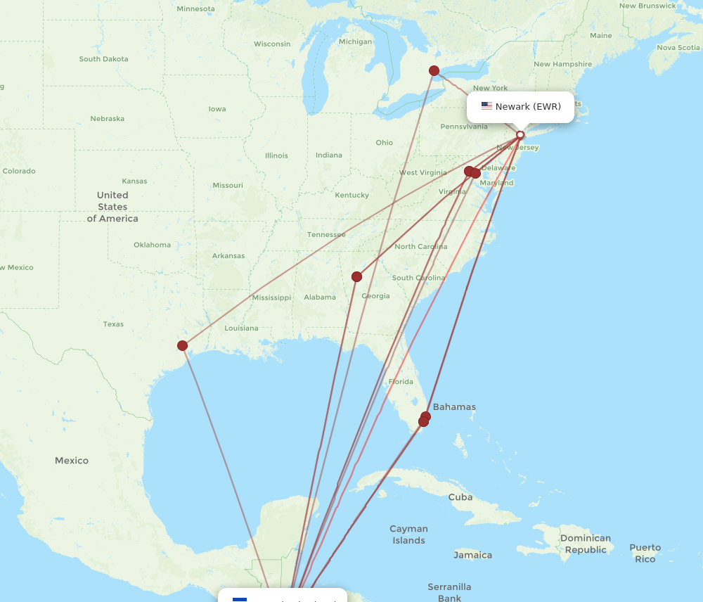 EWR to SAL flights and routes map