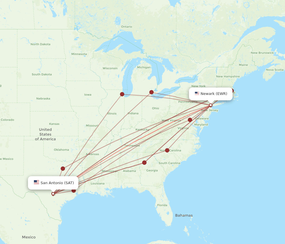 EWR-SAT flight routes