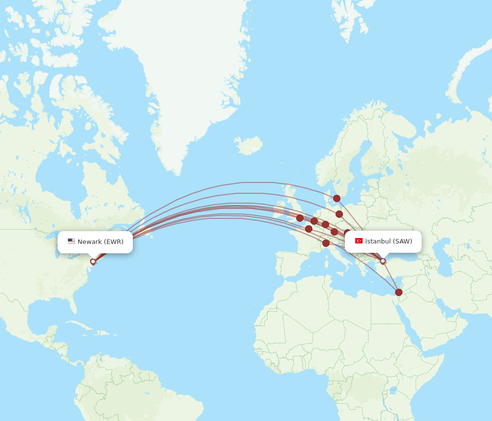 EWR-SAW flight routes