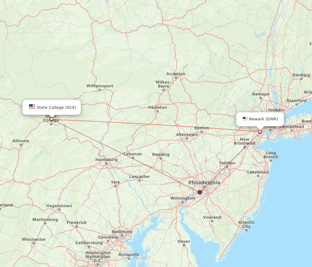 EWR-SCE flight routes