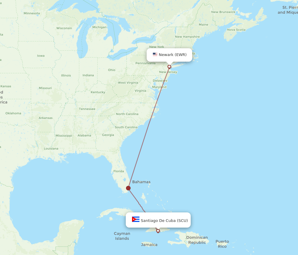 Santiago - New York route map and flight paths