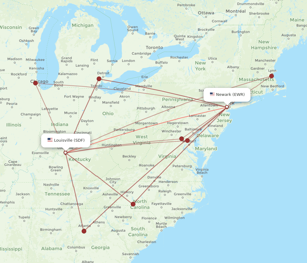 EWR-SDF flight routes