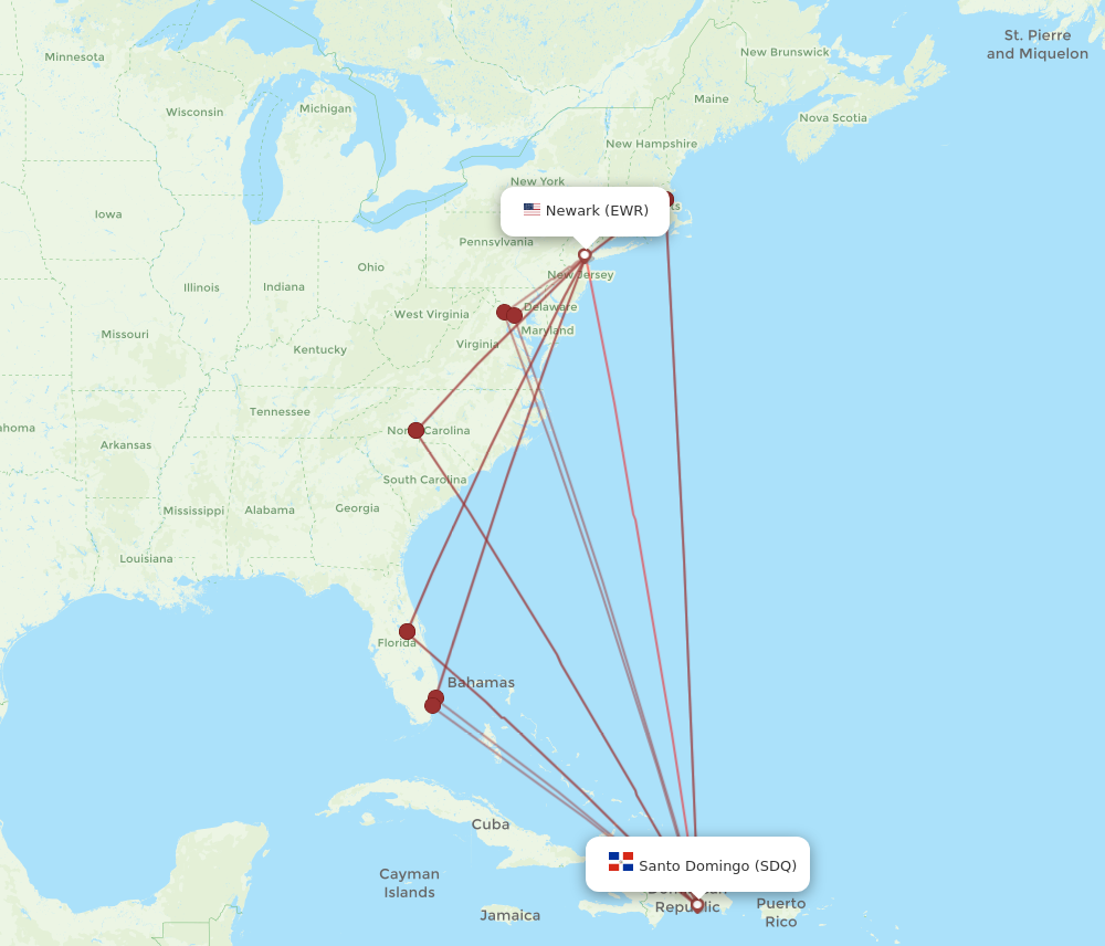 EWR to SDQ flights and routes map