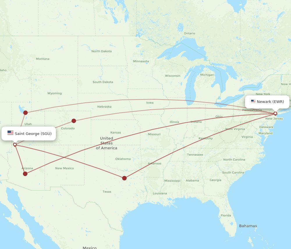 EWR-SGU flight routes