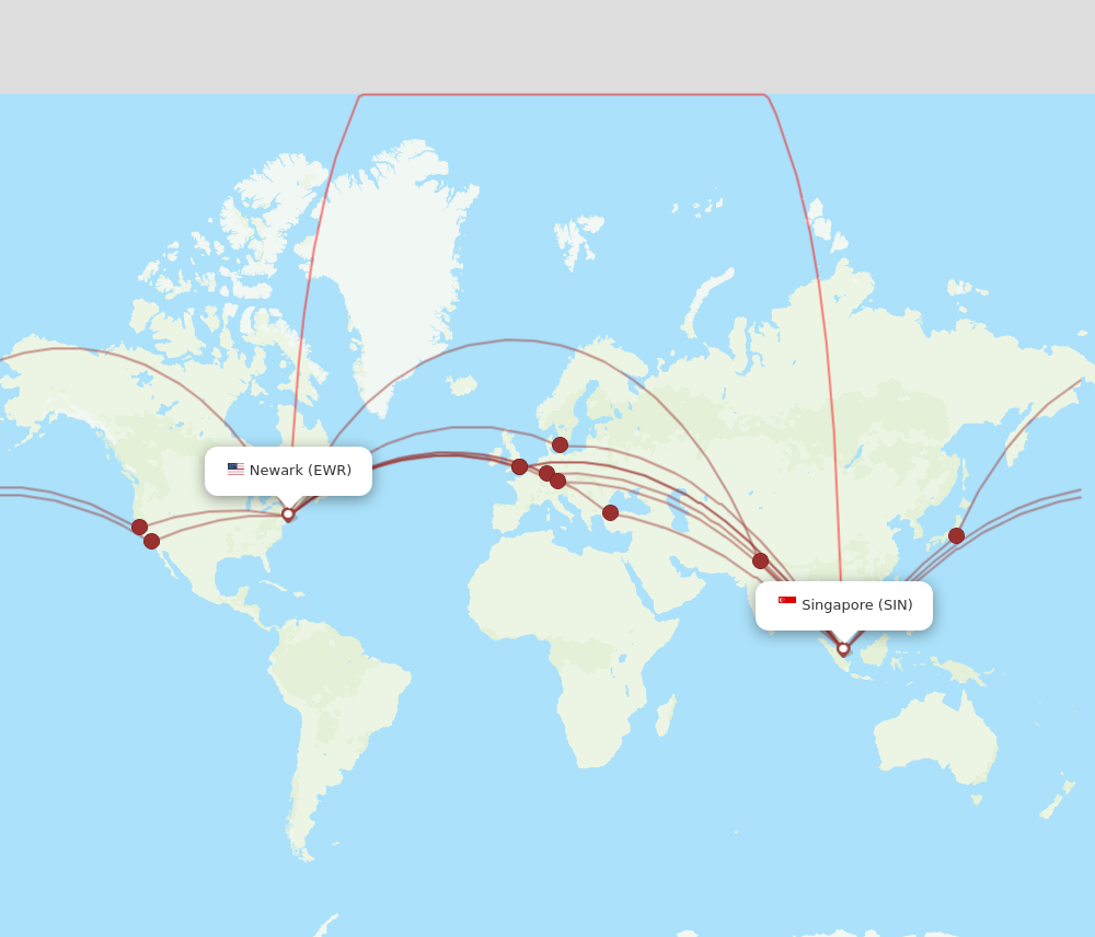 EWR to SIN flights and routes map