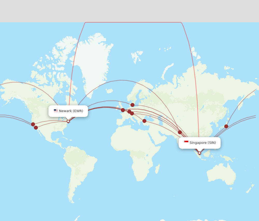 EWR to SIN flights and routes map