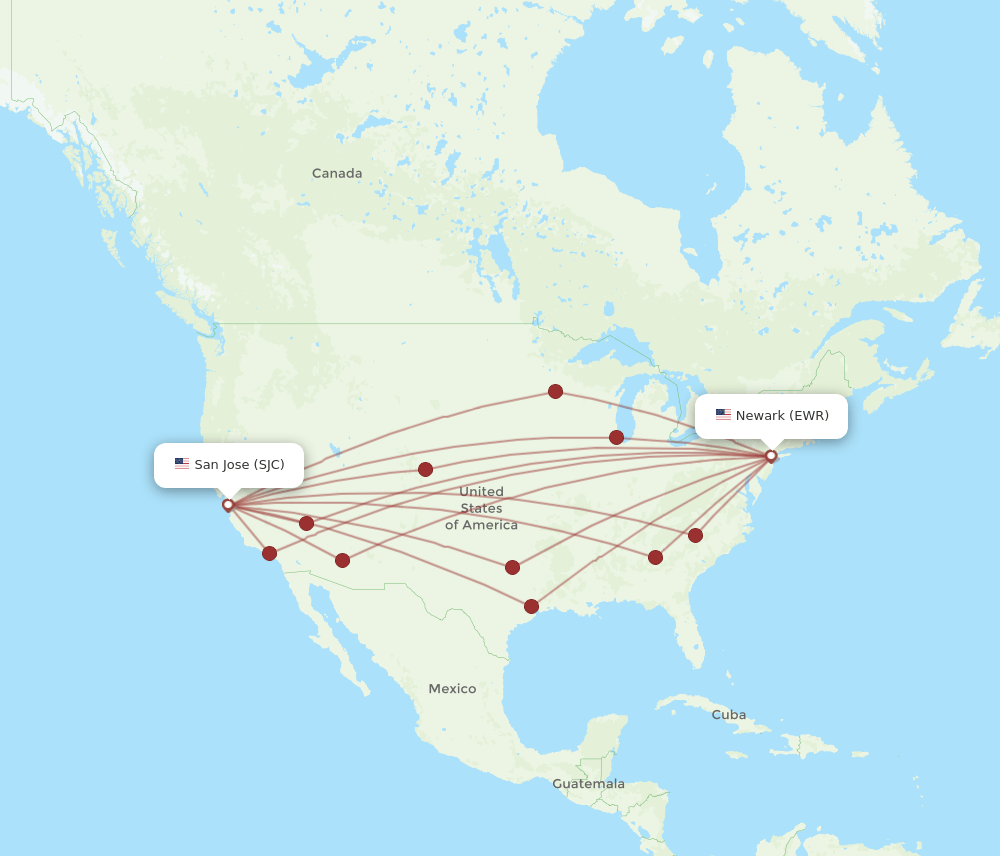 EWR-SJC flight routes