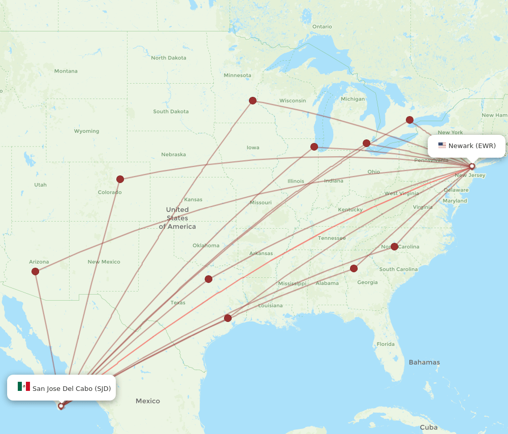 EWR-SJD flight routes