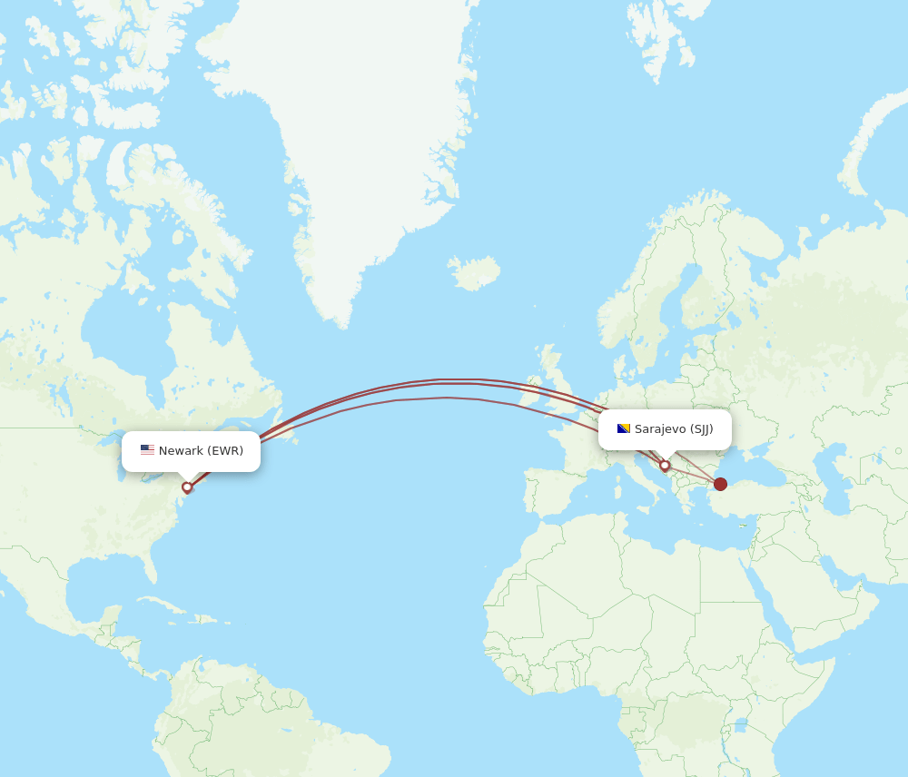 EWR-SJJ flight routes