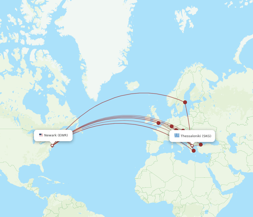 EWR to SKG flights and routes map
