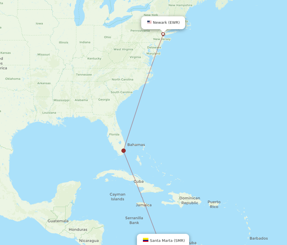 EWR to SMR flights and routes map