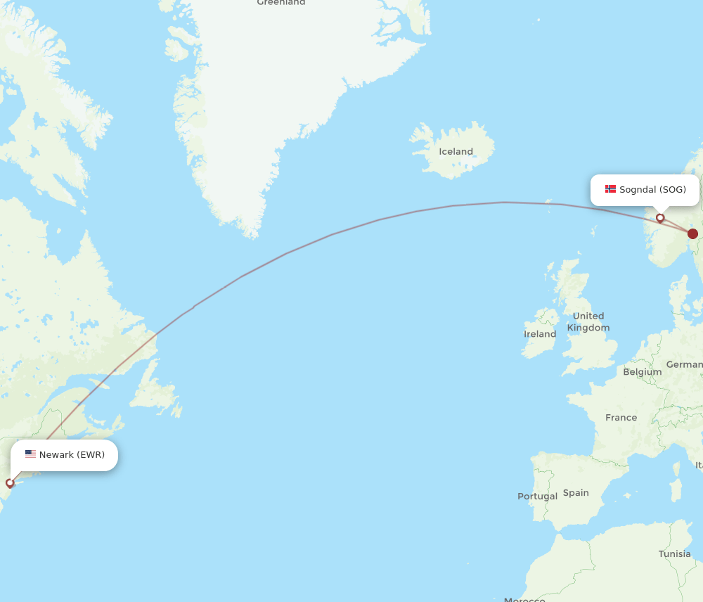 EWR to SOG flights and routes map