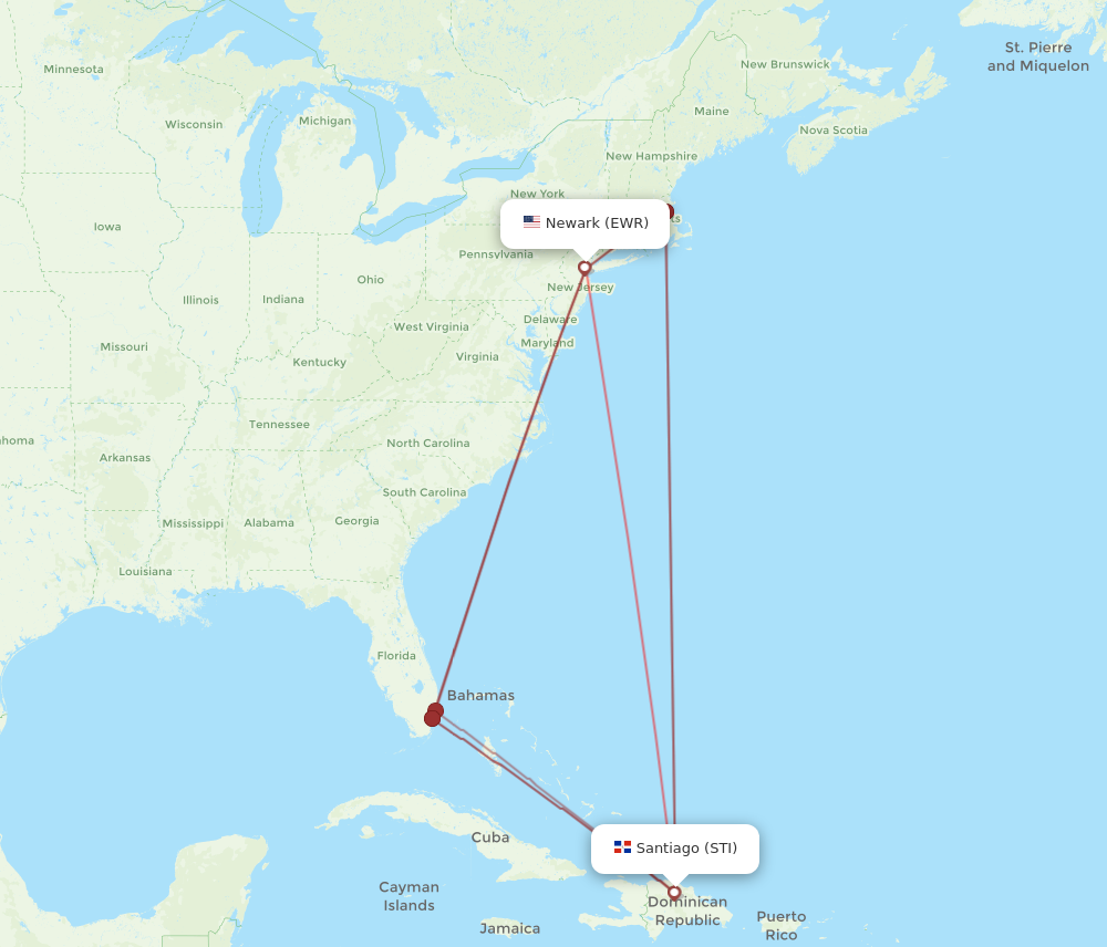 EWR to STI flights and routes map