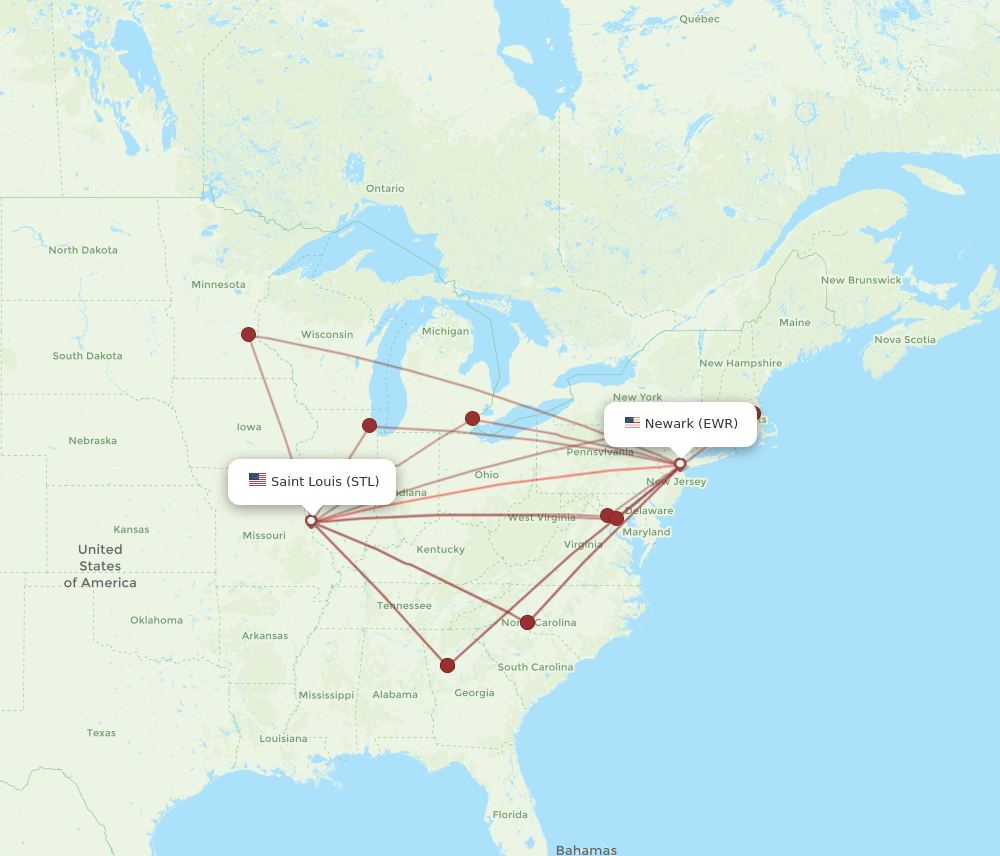 EWR to STL flights and routes map
