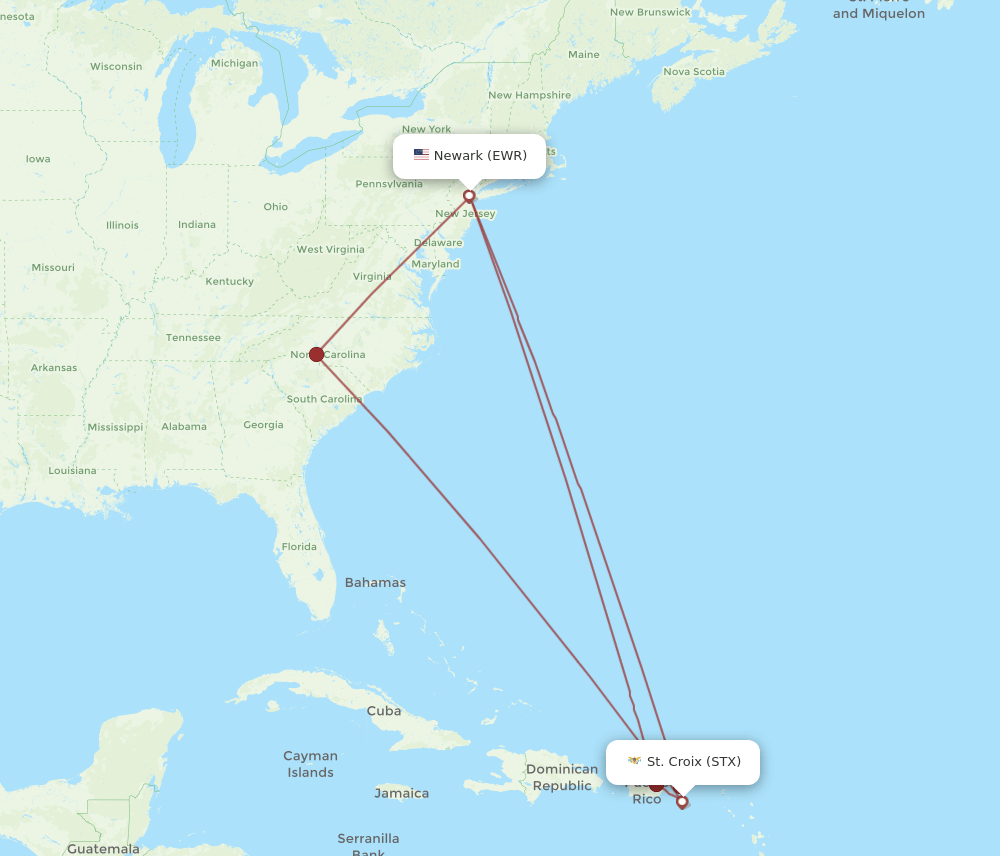 EWR-STX flight routes