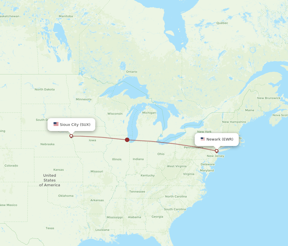 EWR to SUX flights and routes map