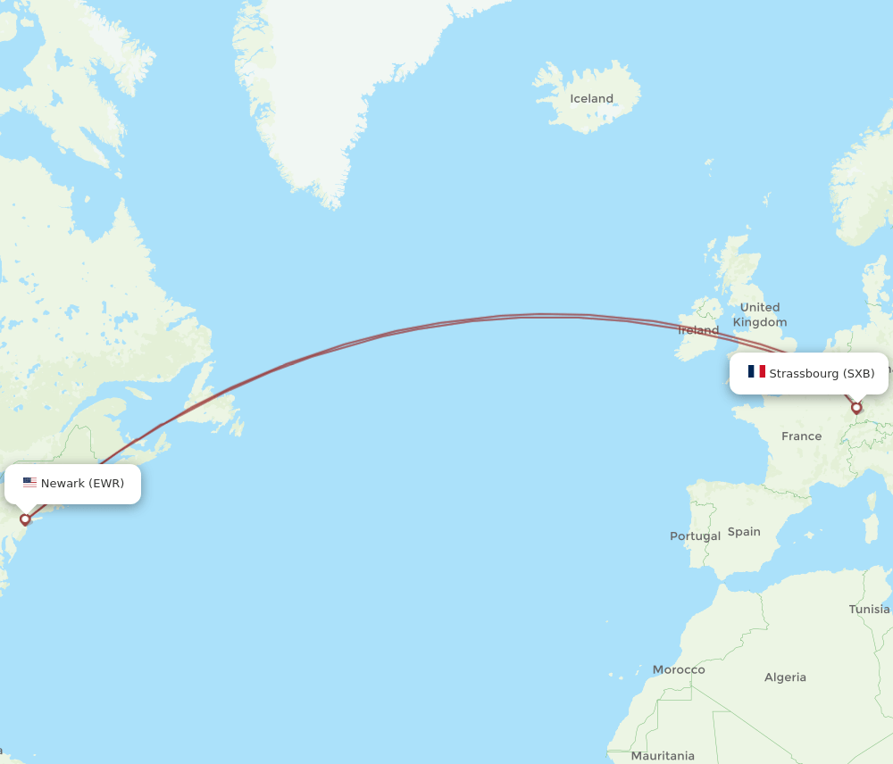 EWR to SXB flights and routes map