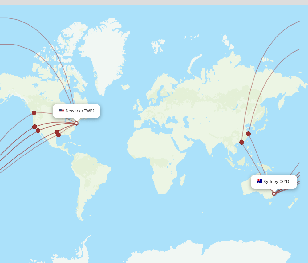 EWR to SYD flights and routes map