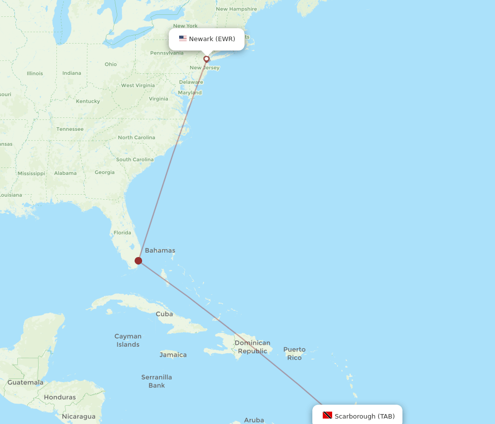 EWR to TAB flights and routes map