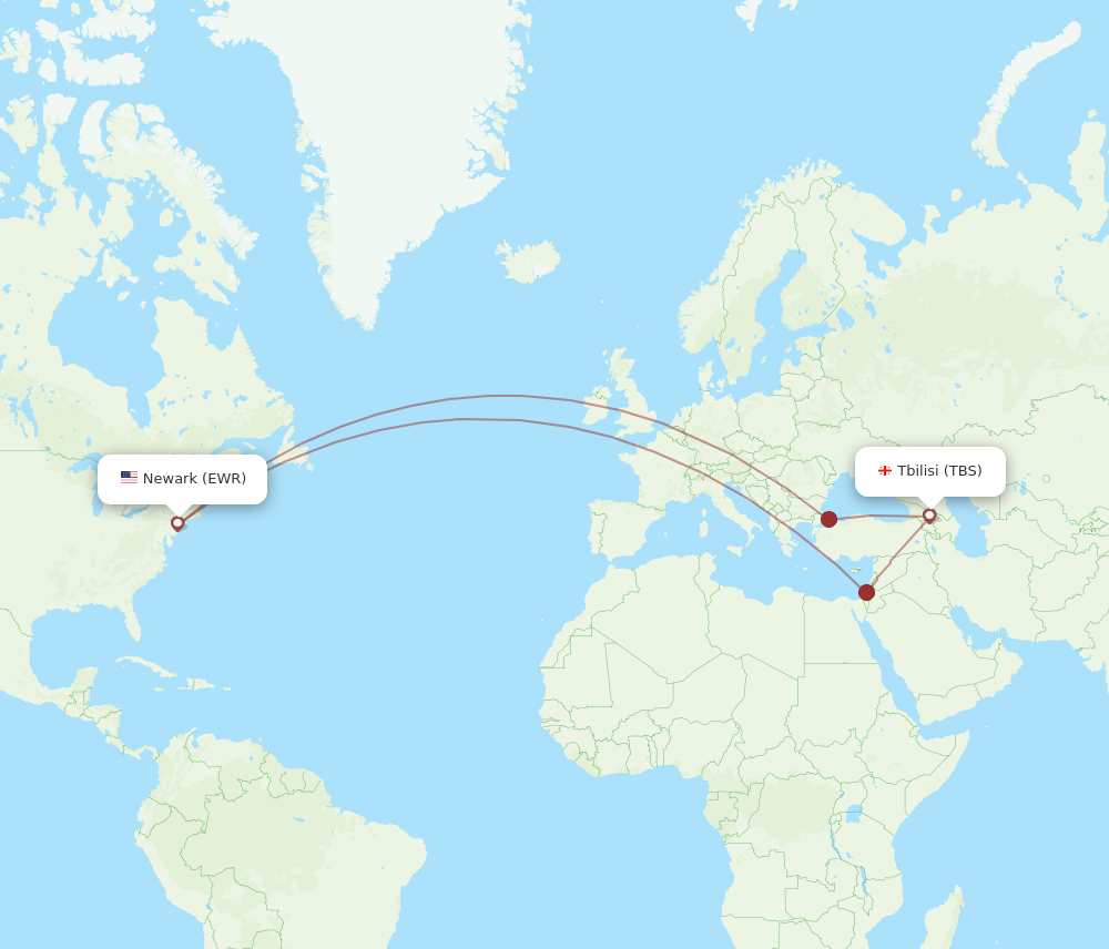 EWR-TBS flight routes