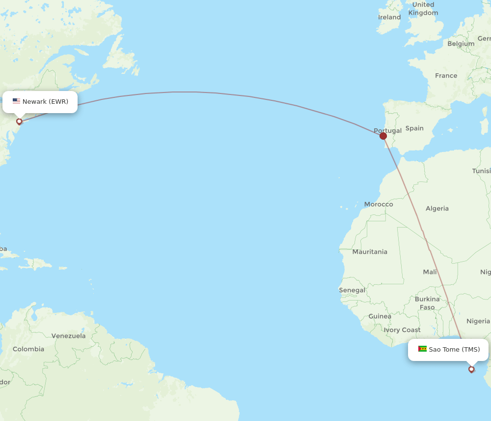EWR to TMS flights and routes map