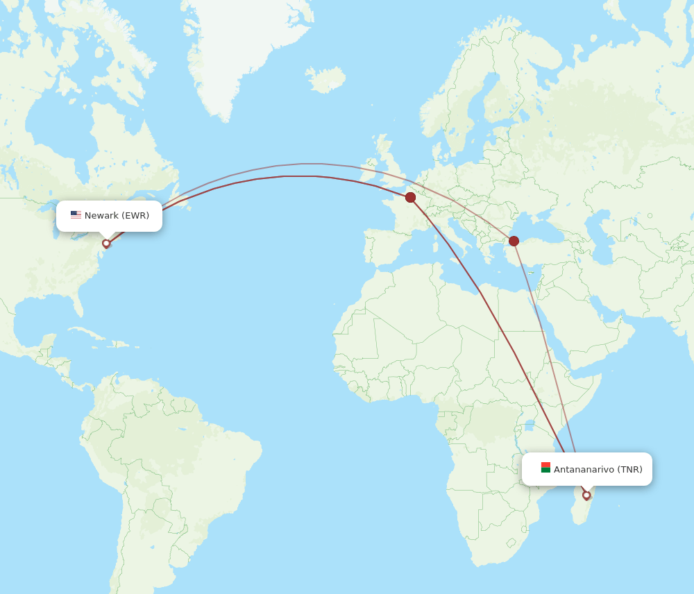 EWR-TNR flight routes