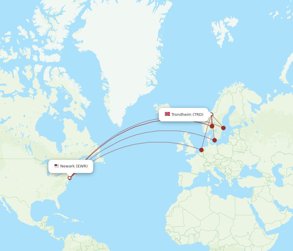 EWR-TRD flight routes