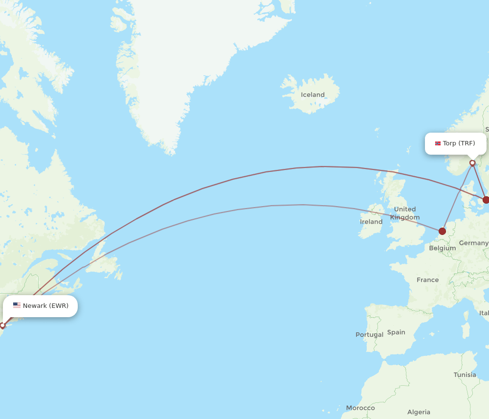 EWR-TRF flight routes