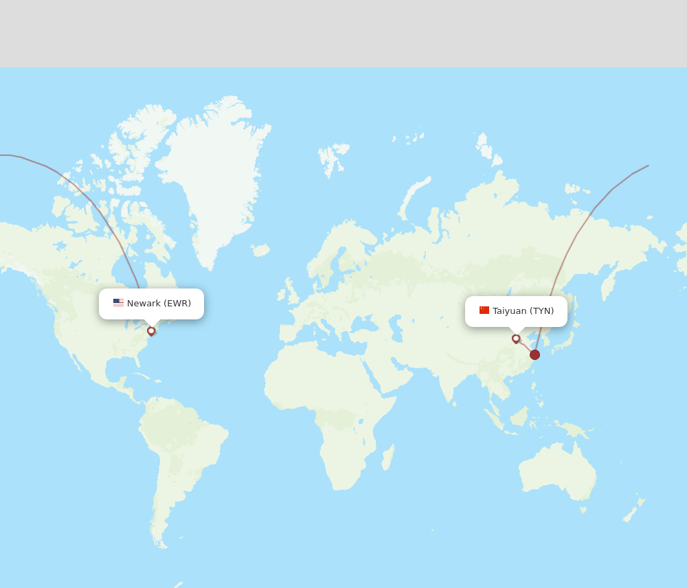 New York - Taiyuan route map and flight paths