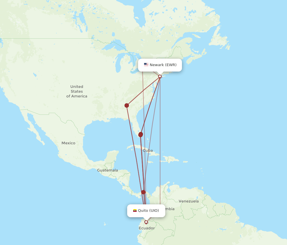 EWR to UIO flights and routes map