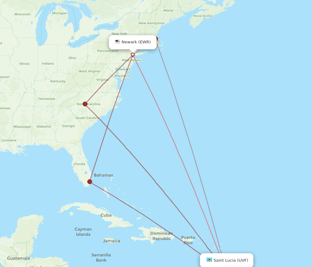EWR-UVF flight routes