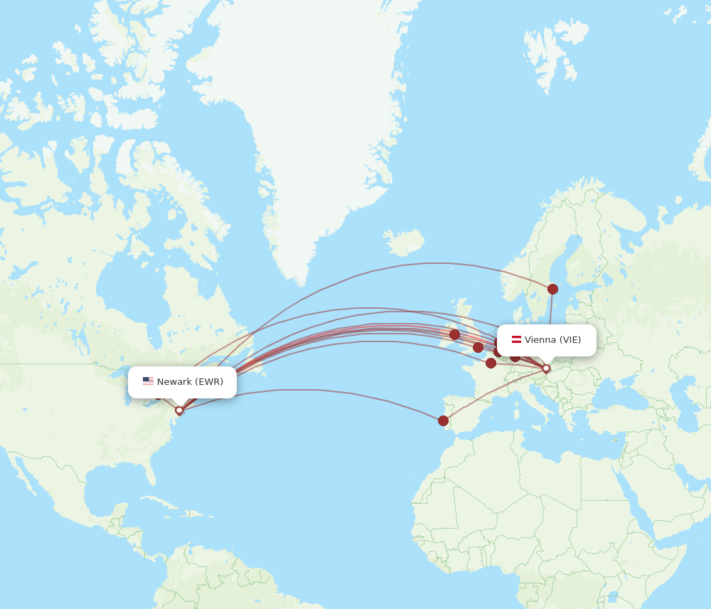 EWR to VIE flights and routes map