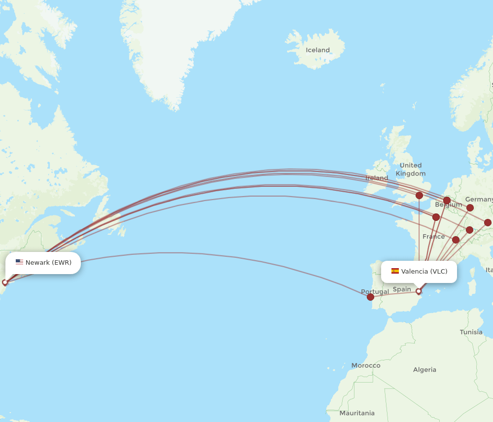 EWR-VLC flight routes