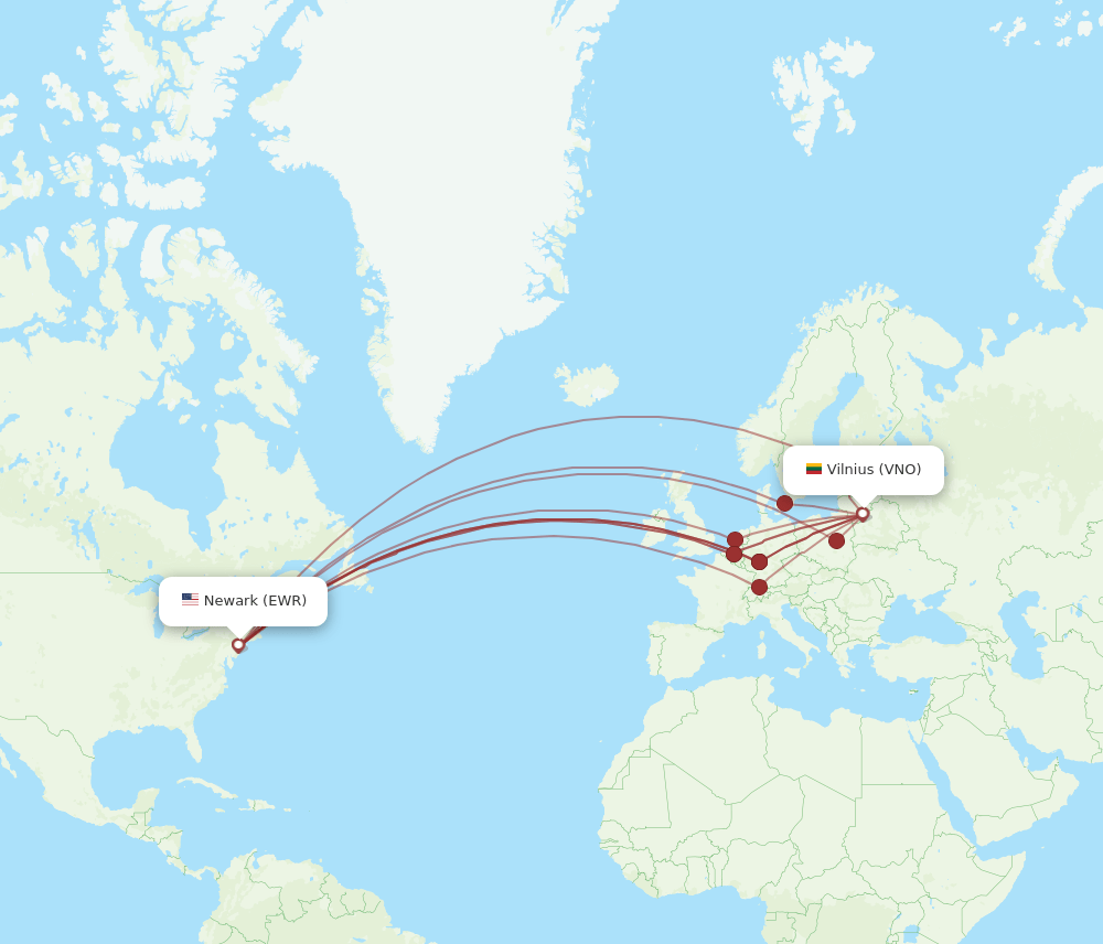 EWR-VNO flight routes