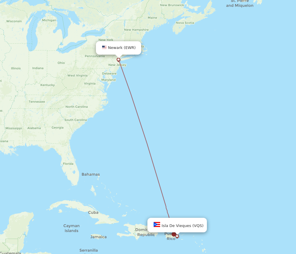 EWR to VQS flights and routes map
