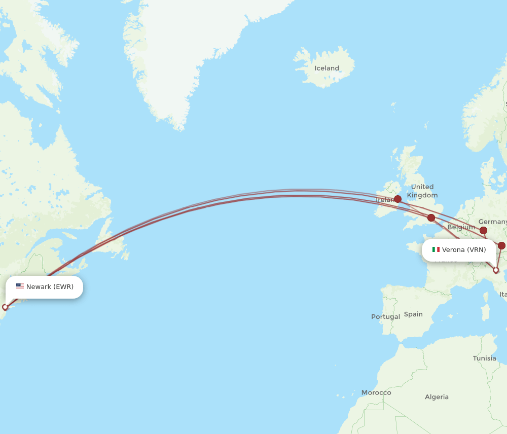 EWR to VRN flights and routes map