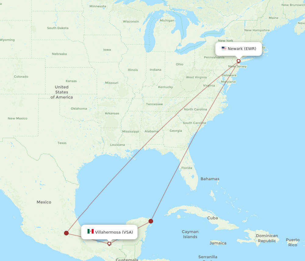 EWR-VSA flight routes