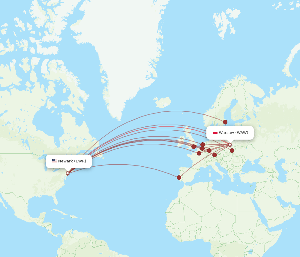 EWR-WAW flight routes