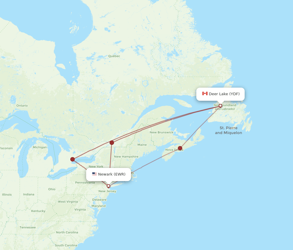 EWR to YDF flights and routes map