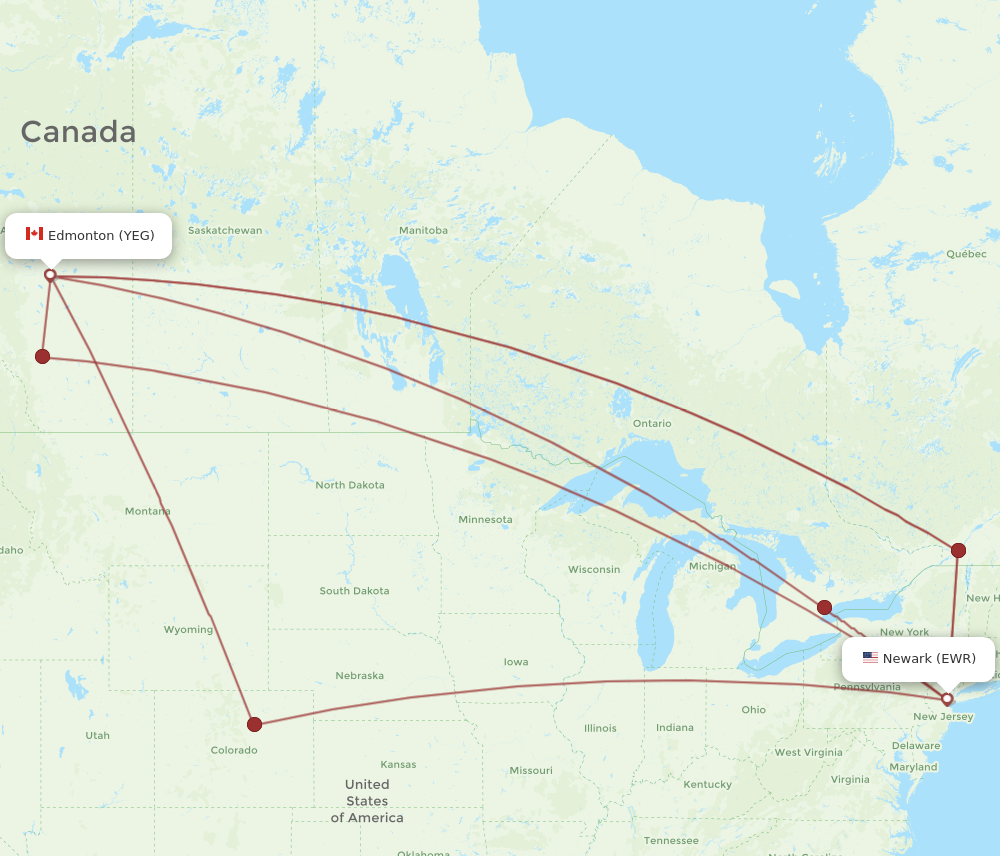 EWR to YEG flights and routes map