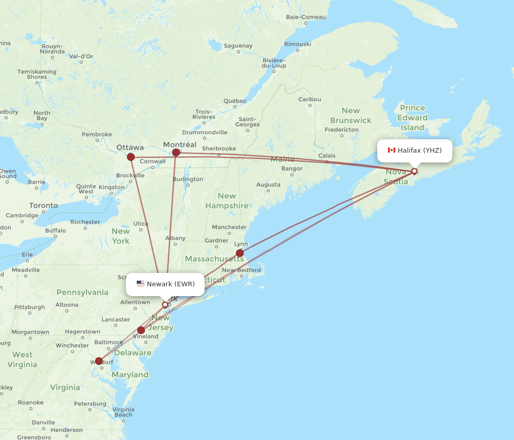 EWR-YHZ flight routes