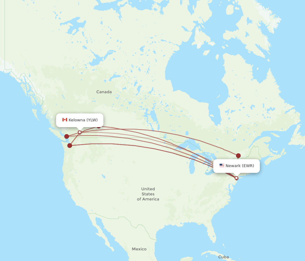 EWR to YLW flights and routes map