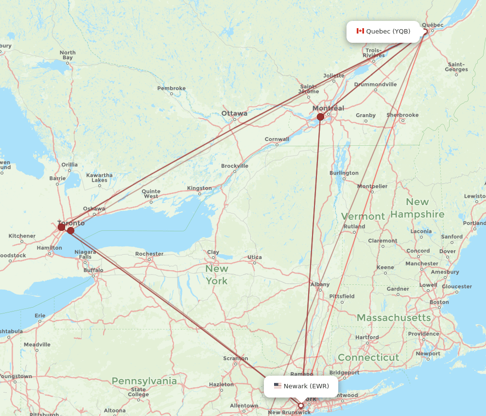 EWR to YQB flights and routes map