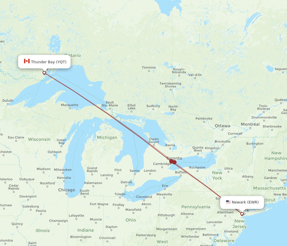 EWR-YQT flight routes