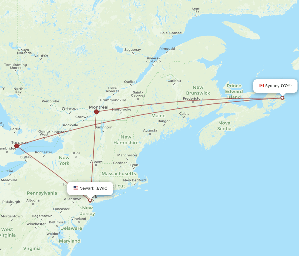 EWR-YQY flight routes