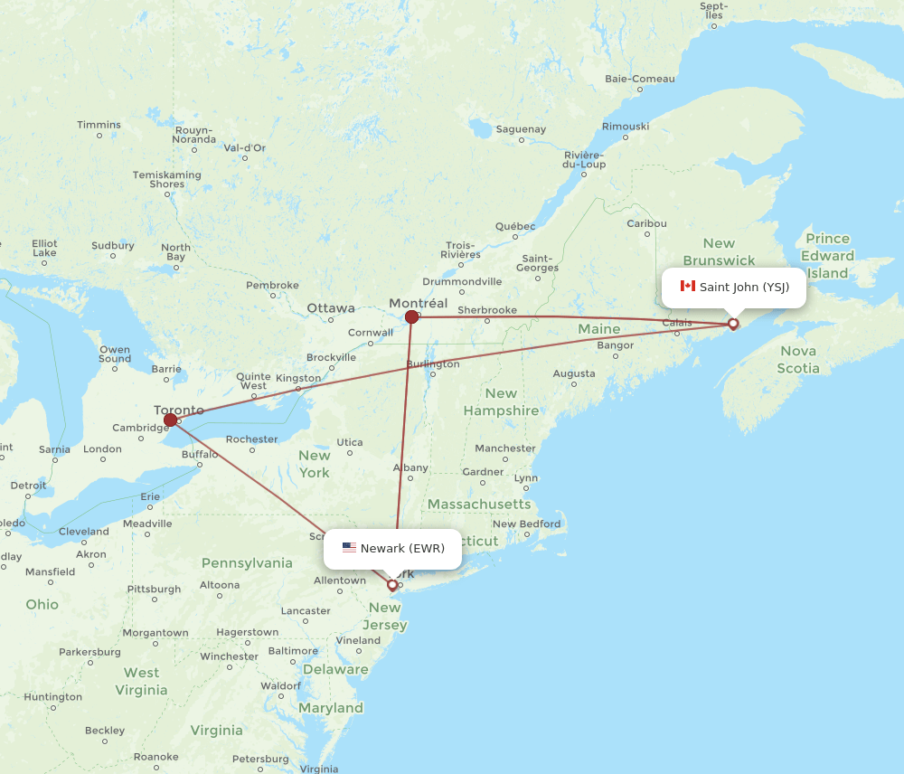 EWR-YSJ flight routes