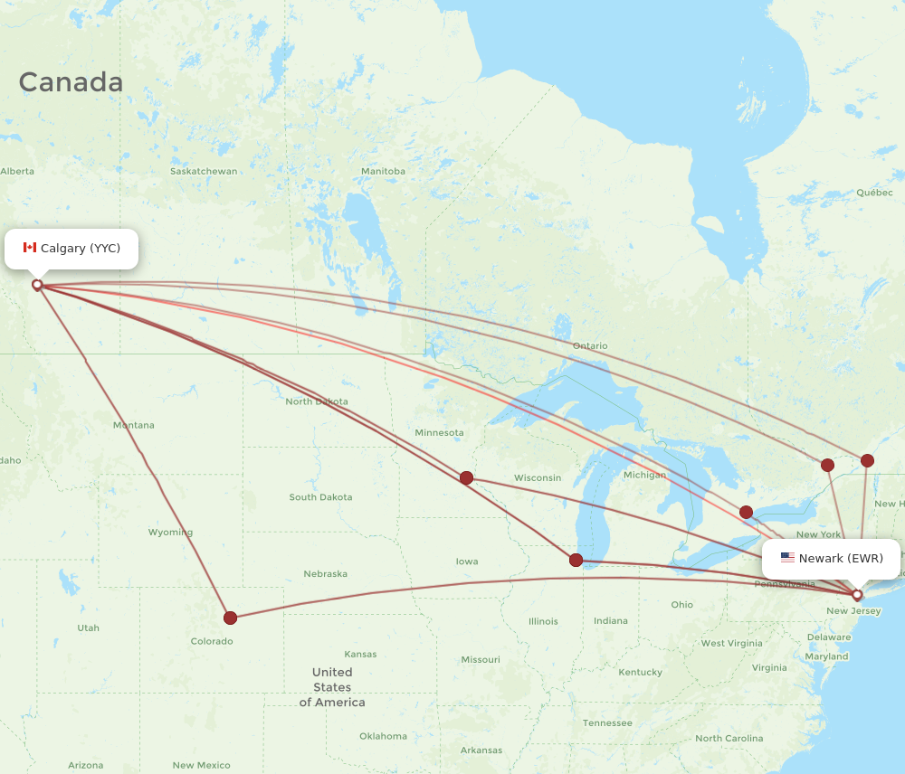 EWR to YYC flights and routes map