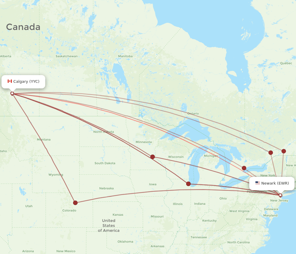 EWR-YYC flight routes