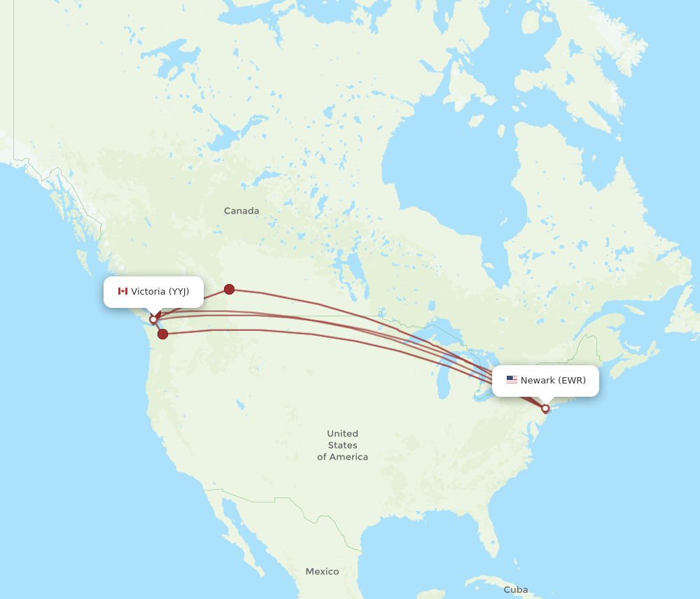 EWR to YYJ flights and routes map