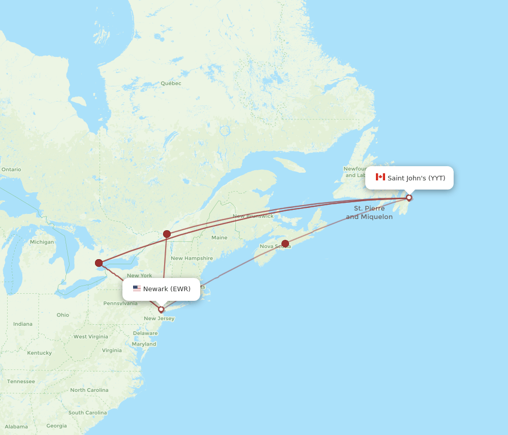 EWR-YYT flight routes